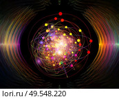 Wave Function series. Artistic background made of colored sine vibrations, light and fractal elements for use with projects on sound equalizer, music spectrum and  quantum probability. Стоковое фото, агентство Ingram Publishing / Фотобанк Лори