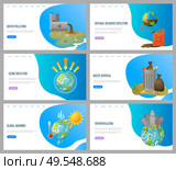 Global warming vector, environmental problems and ozone depletion, issues with plant, overpopulation and waste disposal, cans with trash. Website landing page flat style. Concept for Earth day. Environmental Problems, Waste Disposal Websites. Стоковое фото, агентство Ingram Publishing / Фотобанк Лори