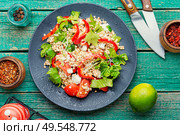 Green buckwheat vegetable salad with celery stalks, micro greens and spinach.Healthy food. Vegetables salad of sprouted buckwheat. Стоковое фото, агентство Ingram Publishing / Фотобанк Лори