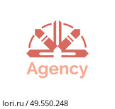 Agency logo sign in shape of round or pointers in semicircle, flat red symbol for company, badge or logotype, creative design of modern branding vector. Branding Agency, Sign in Red Semicircle Vector. Стоковая иллюстрация, агентство Ingram Publishing / Фотобанк Лори