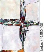 Shards of Faith. Cross of Stained Glass series. Abstract composition of organic church window color pattern suitable in projects related to fragmented unity of Crucifixion of Christ and Nature. Стоковое фото, агентство Ingram Publishing / Фотобанк Лори