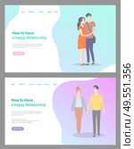How to build happy relationship vector, people in love enjoying time spent together, male and female walking happily, man and woman caring. Website or webpage template, landing page flat style. How to Build Happy Relationship Couples Walking. Стоковая иллюстрация, агентство Ingram Publishing / Фотобанк Лори