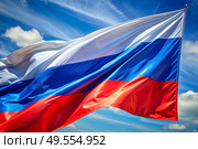 Russia. Moscow. The national flag of the Russian Federation . The Russian tricolor. Russia Day is celebrated on June 12. Стоковое AI-изображение, AI-художник Photojuli / Фотобанк Лори