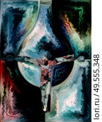 Broken Light. Cross of Stained Glass series. Design made of organic church window color pattern to serve as background for projects on fragmented unity of Crucifixion of Christ and Nature. Стоковое фото, агентство Ingram Publishing / Фотобанк Лори