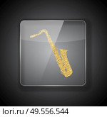 Glass frame on dark Background with bright golden silhouette of saxophone. Vector Illustration. EPS10. Glass frame on dark Background with bright golden silhouette of saxophone. Vector Illustration. Стоковая иллюстрация, агентство Ingram Publishing / Фотобанк Лори