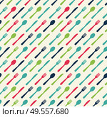 Abstract Seamless Pattern with tableware forks spoons and knives. Vector Illustration EPS10. Abstract Seamless Pattern with tableware forks spoons and knives. Vector Illustration. Стоковая иллюстрация, агентство Ingram Publishing / Фотобанк Лори