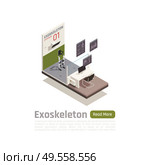 Medical exoskeleton isometric composition with test prototype representing in science laboratory vector illustration. Стоковая иллюстрация, агентство Ingram Publishing / Фотобанк Лори