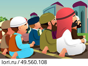 A vector illustration of Muslims Praying in a Mosque. Стоковая иллюстрация, агентство Ingram Publishing / Фотобанк Лори