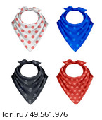 Bandana scarf buff handkerchief realistic polkadot pattern set of four colourful textile products on blank background vector illustration. Стоковая иллюстрация, агентство Ingram Publishing / Фотобанк Лори