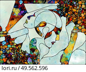 Fractured Imagination. Unity of Stained Glass series. Backdrop of pattern of color and texture fragments for use in projects on unity of fragmentstion, art, poetry and design. Стоковое фото, агентство Ingram Publishing / Фотобанк Лори