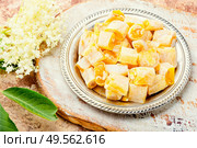Traditional oriental sweetness, Turkish delight lokum with elderberry flavor.. Turkish rahat lokum. Стоковое фото, агентство Ingram Publishing / Фотобанк Лори
