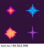 Galaxy game vector, pixel stars and burst isolated icons of pixelated design, 8 bit graphics flat style, elements of retro gaming, celestial dust. Stars Set, Pixel Space Game Icons, Starry Galaxy. Стоковая иллюстрация, агентство Ingram Publishing / Фотобанк Лори
