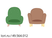 Armchair designed in retro style vector, chairs made of soft material of different color, wooden legs of furniture for home decoration and interior. Fluffy Comfortable Armchairs Retro Style Vector. Стоковая иллюстрация, агентство Ingram Publishing / Фотобанк Лори
