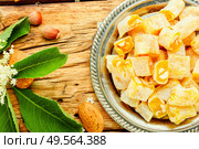 Traditional oriental sweetness,Turkish delight lokum with elderberry flavor.Eastern sweets. Sweet turkish delight. Стоковое фото, агентство Ingram Publishing / Фотобанк Лори