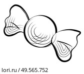 Sweet chocolate candy wrapped in paper isolated monochrome sketch icon. Vector choco dessert, yummy confectionery item, tasty food in flat style. Chocolate Candy Wrapped in Paper Isolated Sketch. Стоковая иллюстрация, агентство Ingram Publishing / Фотобанк Лори