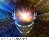 Bright Dreams .  Lucid Mind series. Background design of 3D rendering of glowing wire mesh human face on the subject of artificial intelligence, human consciousness and spiritual AI. Стоковое фото, агентство Ingram Publishing / Фотобанк Лори