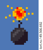 Explosion of bomb vector, isolated military weapon icon in flat style, pixel art game weaponry design of 8bit, pixelated dangerous object designed in retro. Bomb Explosion Pixel Icon, Explosive Sign Vector. Стоковая иллюстрация, агентство Ingram Publishing / Фотобанк Лори