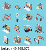 Hacker fishing digital crime isometric icon set with online scams attack spam and hacking vector illustration. Стоковая иллюстрация, агентство Ingram Publishing / Фотобанк Лори