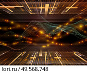 Digital Worlds. Virtual Wave series. Backdrop of horizontal sine waves and light particles for use in projects on data transfer, virtual, artificial, mathematical reality. Стоковое фото, агентство Ingram Publishing / Фотобанк Лори