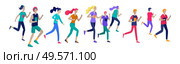 People Marathon Running Sport race sprint, concept illustration running men and women wearing sportswer in landscape. Jogging at Training. Healthy Active Speed Exercise. Cartoon Vector Illustration. People Marathon Running Sport race sprint, concept illustration running men and women wearing sportswer in landscape. Jogging at Training. Healthy Active Speed Exercise. Cartoon Vector. Стоковая иллюстрация, агентство Ingram Publishing / Фотобанк Лори