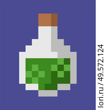 Potion in bottle vector, isolated icon of flask elixir for healing and curing flat style chemical in glass, 8-bit game design, pixel graphics wizard symbol. Pixeleted object for video-game or app 8bit game. Potion in Glass Bottle, Pixel Art Game Icon Vector. Стоковая иллюстрация, агентство Ingram Publishing / Фотобанк Лори