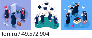 Graduating students design concept set with degree symbols isometric isolated vector illustration. Стоковая иллюстрация, агентство Ingram Publishing / Фотобанк Лори