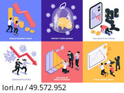 Isometric financial crisis design concept set of six square compositions with stock market economy collapse images vector illustration. Стоковая иллюстрация, агентство Ingram Publishing / Фотобанк Лори