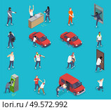 People committing crime isometric icons set with thieves kidnappers gangsters isolated on blue background 3d vector illustration. Стоковая иллюстрация, агентство Ingram Publishing / Фотобанк Лори