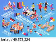 Isometric generation family horizontal composition with flowchart graph elements text and characters of family members together vector illustration. Стоковая иллюстрация, агентство Ingram Publishing / Фотобанк Лори
