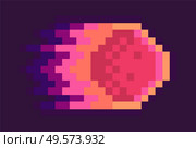 Meteor vector, isolated icon of falling asteroid in fire, pixelated graphics of element of 8 or 16 bit game, pixel art celestial body destruction. Planet Falling Meteor, Asteroid with Flame Vector. Стоковая иллюстрация, агентство Ingram Publishing / Фотобанк Лори