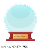Snow globe, isolated bauble made of glass with pedestal of wood. Empty ball with inscription on label. Decoration in winter season and christmas time. Toy for kids and adults flat style vector. Snow Globe with Wooden Pedestal and Inscription. Стоковая иллюстрация, агентство Ingram Publishing / Фотобанк Лори