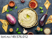 Babaganush or eggplant caviar from baked eggplant. Baba ganoush,middle eastern cuisine. Стоковое фото, агентство Ingram Publishing / Фотобанк Лори