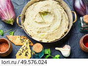 Babaganush or eggplant caviar from baked eggplant. Baba ganoush,middle eastern cuisine. Стоковое фото, агентство Ingram Publishing / Фотобанк Лори