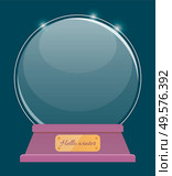 Snow globe, isolated bauble made of glass with pedestal of wood. Empty ball with inscription on label. Decoration in winter season and christmas time. Toy for kids and adults flat style vector. Snow Globe with Wooden Pedestal and Inscription. Стоковая иллюстрация, агентство Ingram Publishing / Фотобанк Лори