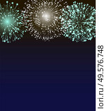 Bright green and yellow fireworks on night or evening sky. Pyrotechnics show on holiday celebration. Entertainment and attraction for people on diwali. Colorful explosions illustration in flat style. Colorful Fireworks on Evening Sky, Celebrating. Стоковая иллюстрация, агентство Ingram Publishing / Фотобанк Лори