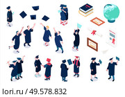 Graduating students icons set with celebration symbols isometric isolated vector illustration. Стоковая иллюстрация, агентство Ingram Publishing / Фотобанк Лори