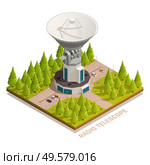 Astronomy isometric composition with big radio telescope 3d vector illustration. Стоковая иллюстрация, агентство Ingram Publishing / Фотобанк Лори