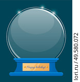 Snow globe, isolated bauble made of glass with pedestal of wood. Empty ball with inscription on label. Decoration in winter season and christmas time. Toy for kids and adults flat style vector. Snow Globe with Wooden Pedestal and Inscription. Стоковая иллюстрация, агентство Ingram Publishing / Фотобанк Лори