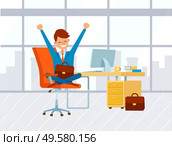 Office work of person wearing formal clothes vector, businessman tired from job. Productive leader of company at workplace. Director sitting by computer. Businessman in Office Work Cheerful Boss Working. Стоковая иллюстрация, агентство Ingram Publishing / Фотобанк Лори