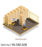 Modern warehouse fully automated computer controlled robotic equipment for cargo storage tracking distribution isometric composition vector illustration. Стоковая иллюстрация, агентство Ingram Publishing / Фотобанк Лори