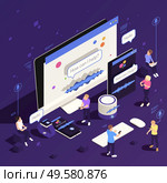 Voice assistant on mobile phone smartwatch tablet laptop connect users to smarthome devices isometric composition vector illustration. Стоковая иллюстрация, агентство Ingram Publishing / Фотобанк Лори