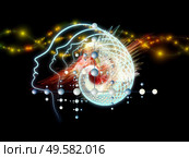 Mind Emergence series. Interplay of molecular structures, lights  and human lines on the subject of intelligence, technology, science and education. Стоковое фото, агентство Ingram Publishing / Фотобанк Лори
