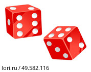 Casino gambling elements vector, isolated red dice with dots flat style. Tossing cubes to see result, betting and playing on money in gambler place. Casino Dice Playing Cubes with Dots Number Vector. Стоковая иллюстрация, агентство Ingram Publishing / Фотобанк Лори