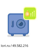 Strongbox with finance assets of clients vector, locked object f steel with money and savings of people, banking and bank services infocharts flat style. Strongbox Made of Steel, Dollars in Bag, Infochart. Стоковая иллюстрация, агентство Ingram Publishing / Фотобанк Лори