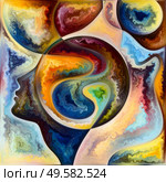 Ego Geometry series. Painted stained Glass pattern on the subject of inner life and human mind. Стоковое фото, агентство Ingram Publishing / Фотобанк Лори