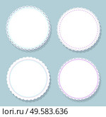 Round napkins with various edges isolated on grey background. Vector mockup of banner with spare place for text, circled border mockups, flat design templates. Round Napkins with Various Edges Isolated on Grey. Стоковая иллюстрация, агентство Ingram Publishing / Фотобанк Лори