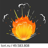 Flammable element, isolated icon of explosion with sparkles and flame. Fire effect, symbol of burst. Realistic dangerous weapon. Disaster or destruction blast. Vector in flat style illustration. Flames and Sparkles, Explosion Icon Red Blaze. Стоковая иллюстрация, агентство Ingram Publishing / Фотобанк Лори