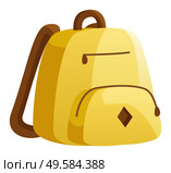 Yellow backpack, teenager casual accessory. Transporting educational materials to and from school, college or university. Pocket in front in addition to main storage compartment. Vector illustration. Backpack for School and College, Casual Rucksack. Стоковая иллюстрация, агентство Ingram Publishing / Фотобанк Лори