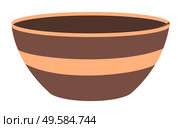 Brown designed bowl to hold food and liquids like soup. Ceramic or earthenware container for meal. Round shaped chalice isolated on white background. Vector illustration of tableware in flat style. Ceramic or Earthenware Bowl to Hold Food and Soups. Стоковая иллюстрация, агентство Ingram Publishing / Фотобанк Лори
