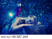 Senual woman with a colorful ara parrot. Стоковое фото, агентство Ingram Publishing / Фотобанк Лори